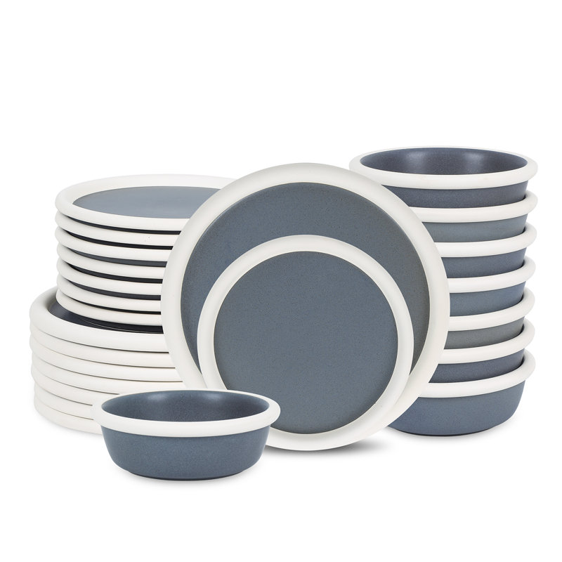 Glossy doublesided 24 piece dinnerware set beige stoneware sets